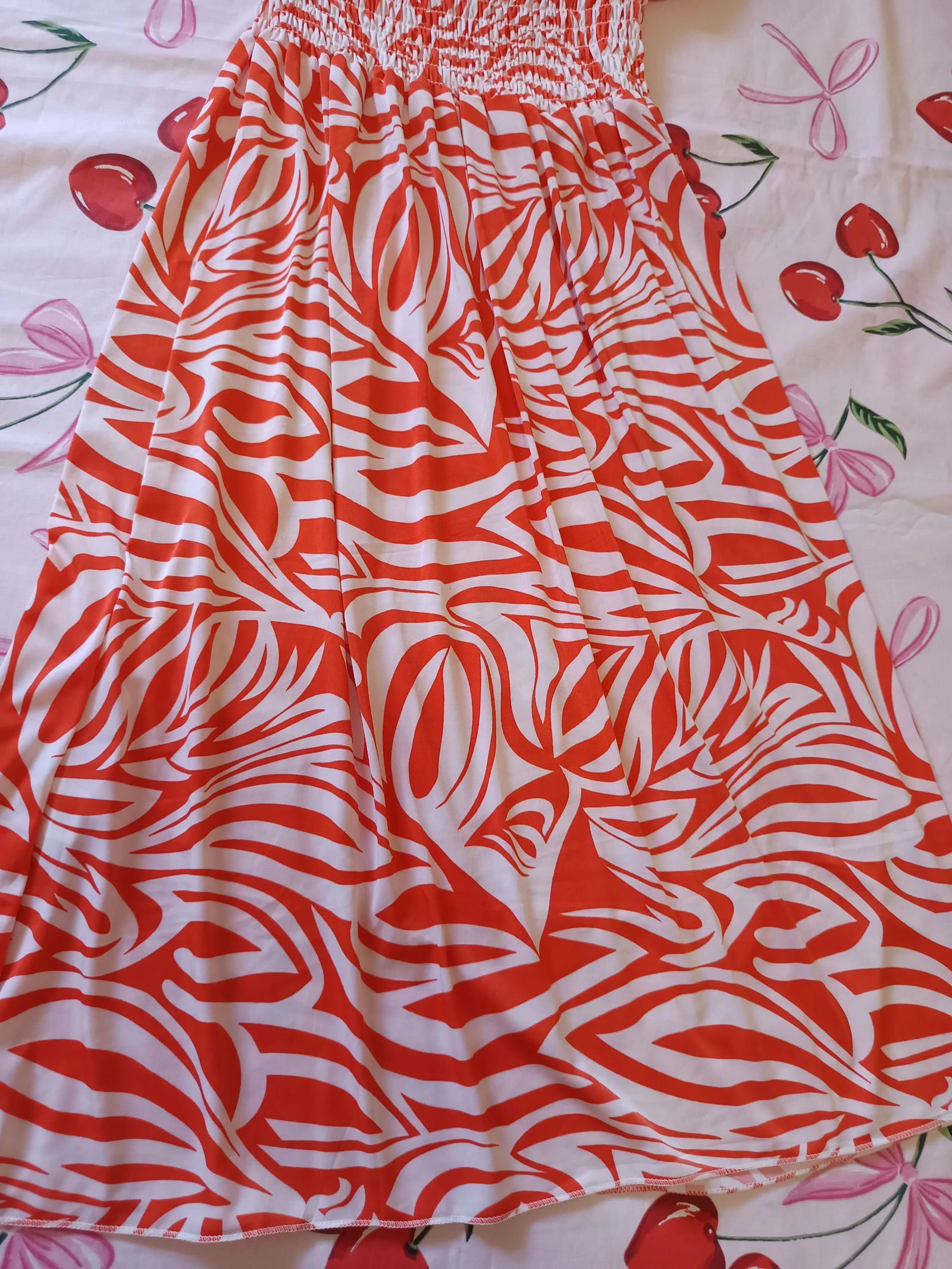 Jurk midi honingraat zebra oranje / Robe froncée zèbre orange / Smocked zebra dress – photo 3